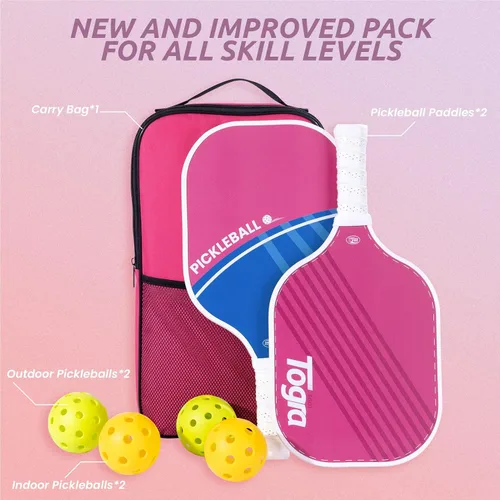 Miniatura 9 de TOGRA Palas de pickleball aprobadas por USAPA, juego de 2 palas de pickleball de fibra de carbono, ligeras raquetas de pickleball de grafito con 4