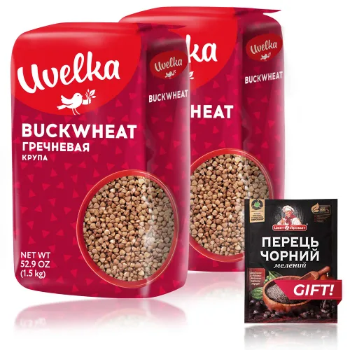 Uvelka Granos de trigo sarraceno, 2 x 52.91 oz (6.6 libras en total) + pimienta negra molida gratis
