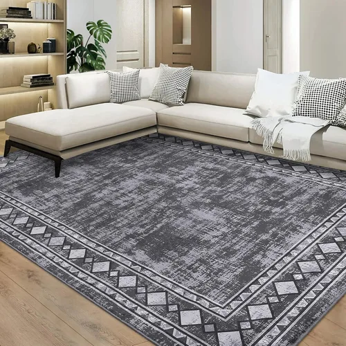Miniatura 12 de WESTLOOM Alfombra de pasillo de 2 x 6 pies, lavable, moderna, con bordes, antideslizante, resistente a las manchas, borde geométrico, alfombra