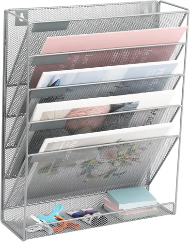 Miniatura 9 de EASEPRES Organizador de Archivos de Escritorio de Malla de 4 Niveles, Soporte de Organización de Documentos Colgante para Montaje en Pared, Estante
