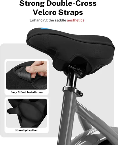 Miniatura 2 de MEENCOOL Bike Seat Cushion - Gel Padded Bike Seat Cover for Men Women Comfort, Adjustable Velcro Secure Bicycle Seat Cushion Compatible with