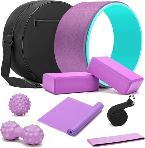 Miniatura 8 de Juego de rueda de yoga todo en uno, rueda de rodillo de espuma suave para el dolor de espalda y estiramiento, juego de bloques de yoga 2 piezas
