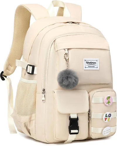 Miniatura 3 de Wadirum Conjunto de mochila casual para mujer, conjunto de mochila escolar para niña, lindo portátil Ruaksack, Beige, Mochilas de mochila