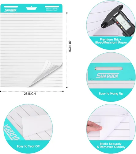 Miniatura 6 de Almohadilla de caballete adhesivo forrado, 25 x 30 pulgadas, papel autoadhesivo, súper adhesivo y resistente a las manchas, micro perforado, Papel
