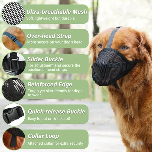 Miniatura 2 de Mayerzon Bozal para perro, bozal de malla suave patentado para perros pequeños, medianos y grandes, para barrer, morder, lamer y masticar, permite