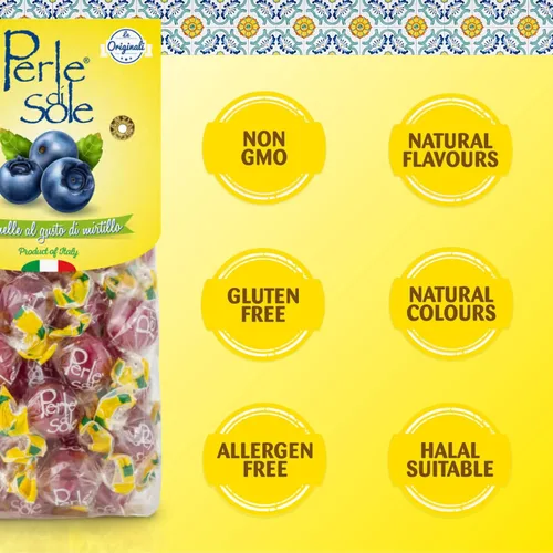 Miniatura 3 de The Original Perle di Sole - Caramelo duro de arándanos con relleno de gas agrio, caramelo duro italiano envuelto individualmente