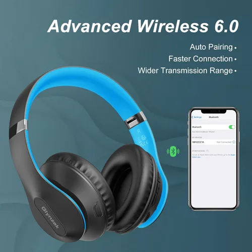 Miniatura 6 de Auriculares Bluetooth inalámbricos con micrófono, cubren las orejas, 65H de tiempo de reproducción, auriculares estéreo HiFi con modos 6EQ, Azul