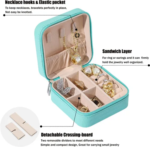 Miniatura 2 de MODENGKONGJIAN Mini estuche de viaje de joyería caja organizadora de joyas de viaje de piel sintética pequeño soporte portátil de almacenamiento