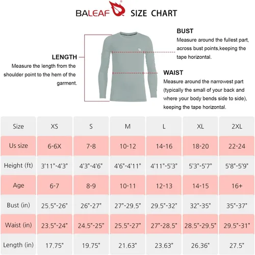 Miniatura 7 de BALEAF Boys Compression Shirt Long Sleeve Youth Undershirts Kids Football Baseball Baselayer Cold Gear Quick Dry