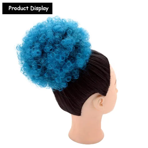 Miniatura 5 de Yinmei Baibian Cola de Caballo con Cordón Afro Puff Degradado Azul Cola de Caballo Corta Moño Alto Puff Pieza de Cabello Rizado Crespo con Clip