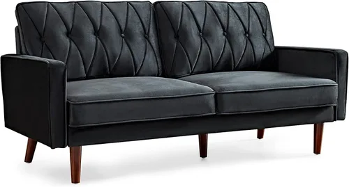 Miniatura 4 de Container Furniture Direct Sofás de terciopelo copetudo de estilo moderno para sala de estar con tapicería de tela suave y marco de madera maciza