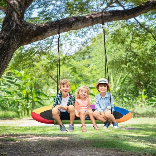 Miniatura 2 de DORTALA Columpio ovalado, columpio de árbol de 60 pulgadas con alturas ajustables de 40 a 63 pulgadas y cuerda de múltiples capas para niños