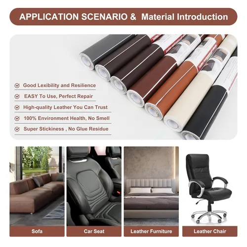 Miniatura 6 de Parche de reparación de cuero, 3.5 x 60 pulgadas, parches de cuero autoadhesivos grandes para muebles, sofás, asiento de automóvil, sillas