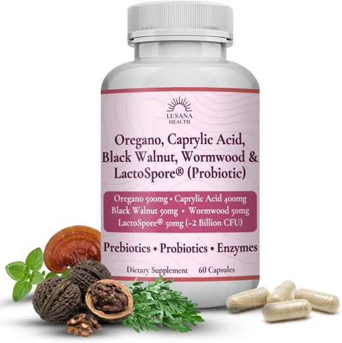 Candida Cleanse Detox & Yeast Balance Gut Health Complex Anti Overgrowth- Oregano Caprylic Acid Black Walnut Wormwood Reishi 60 Caps, 11 Herbs