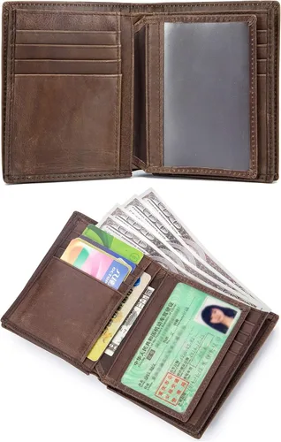 Miniatura 5 de BULLCAPTAIN Cartera de cuero genuino para hombres con bloqueo RFID billeteras de identificación con ventana de crédito titular de la tarjeta
