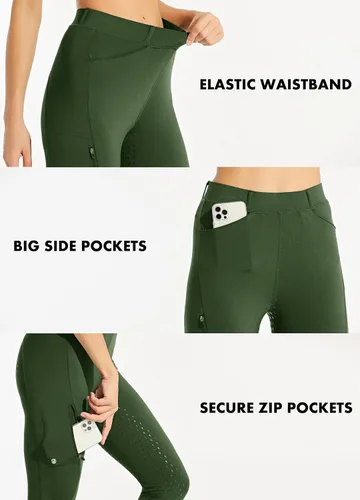 Miniatura 5 de Willit Pantalones de equitación para mujer con asiento completo, pantalones de silicona con bolsillo con cremallera