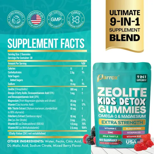 Miniatura 2 de Zeolite Kids - Gomitas 9 en 1 con zeolita, omega-3, magnesio, saúco, vitamina C, cardo mariano, vitamina D3, zinc, B12, sin azúcar
