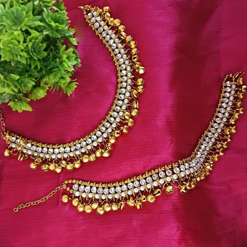 Miniatura 2 de Efulgenz Indian Bollywood Faux Kundan Pearl Wedding Bridal Anklet Pair with Bells Bracelet Payal Foot Jewelry