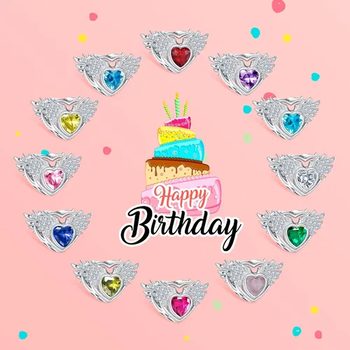 Miniatura 4 de NINGAN Birthstone Charms for Charms Bracelet, Angel Wings 925 Sterling Silver Love Heart Bead Pendant Birthday Christmas Jewelry Gift for Women