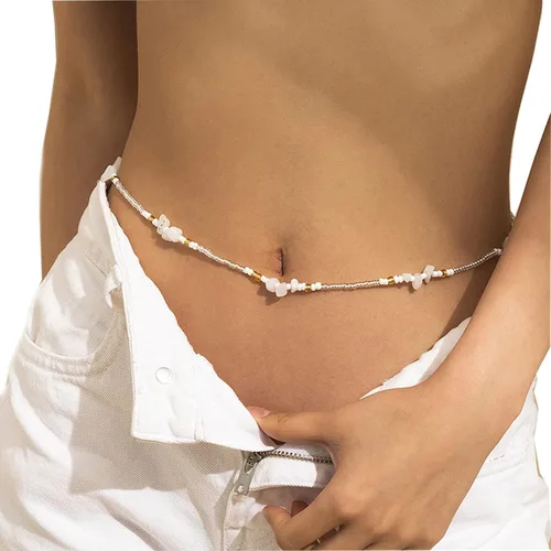 Cadena de cintura de ópalo africano, cuentas elásticas de semillas para vientre, cadena de cuerpo para el vientre, playa de verano, pulsera de