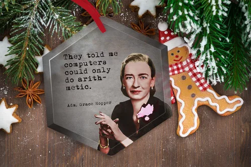 Miniatura 3 de Grace Hopper - Adorno navideño de cristal de científicos famosos