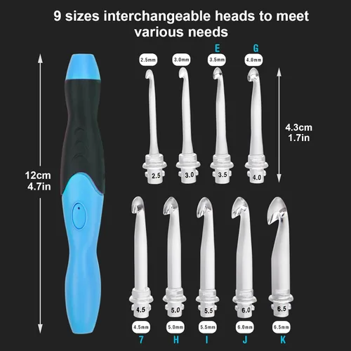 Miniatura 3 de Vidillo Juego de luces de ganchillo con funda, ganchos ergonómicos recargables iluminados, 9 ganchos intercambiables con una funda de ganchillo