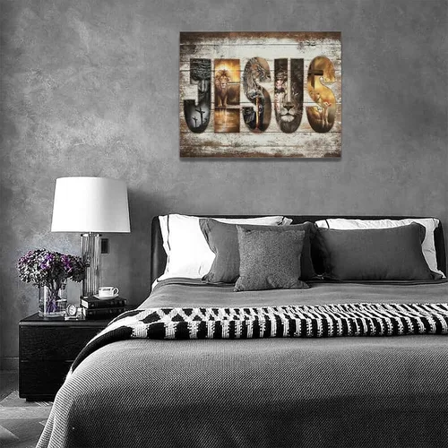 Miniatura 7 de Póster en lienzo con imágenes de Jesús, león y cordero, impresión en lienzo con texto en inglés "God Bible Christian Religios" para pared, pintura
