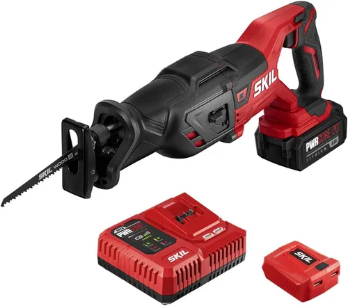 SKIL PWR CORE 20 - Kit de sierra rectificadora sin escobillas de 20 V con batería de 4.0 Ah, cargador PWR JUMP y adaptador USB PWRAssist - RS5884-1A