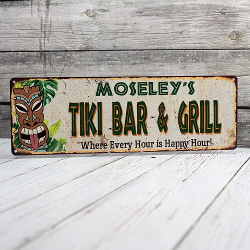 Miniatura 3 de Letrero personalizado de TIKI BAR & GRILL para decoración de cabaña, bares, decoración de parrilla, accesorios hawaianos, patio, playa, tabla