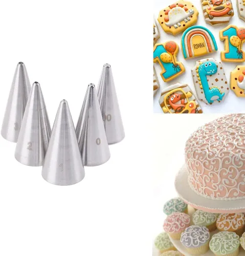 Miniatura 7 de Juego de Puntas para Decoración de Tartas y Tubería de Glaseado, 6 Puntas Grandes #1M 2A 2D 2F 6B 234, Puntas de Repostería de Acero Inoxidable