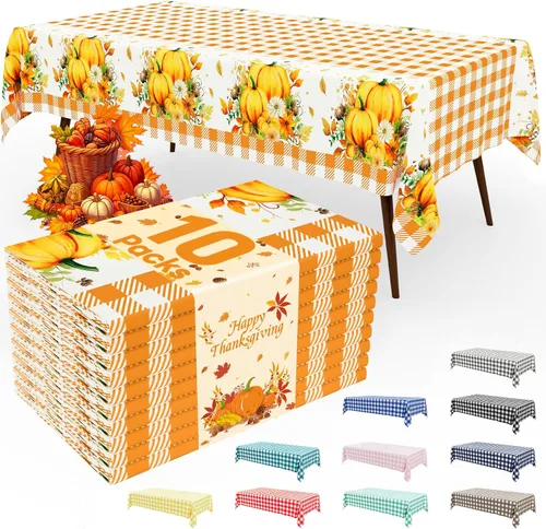 Miniatura 10 de Smiry Paquete de 3 Manteles Desechables de Cuadros Gingham Color Caqui - 54" x 72" Mantel de Plástico de Servicio Pesado, Cubiertas de Mesa