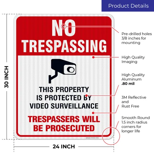 Miniatura 3 de Señal de videovigilancia No Trespassing, cámara de seguridad CCTV, 24 x 30 pulgadas, 3M EGP reflectante aluminio .080, resistente a la decoloración