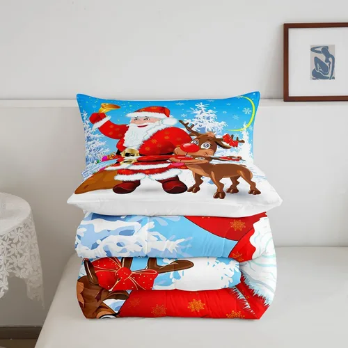 Miniatura 5 de Erosebridal Juego de edredón de Feliz Navidad, juego de edredón de Papá Noel para habitación de niños y niñas, edredón acolchado de ciervos y alces