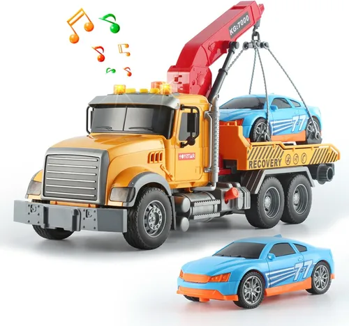 Miniatura 7 de Luces de camión de grúa de construcción de 15 pulgadas, juguetes con rotación de brazo extensible, varios accesorios, botones y luces, sonidos