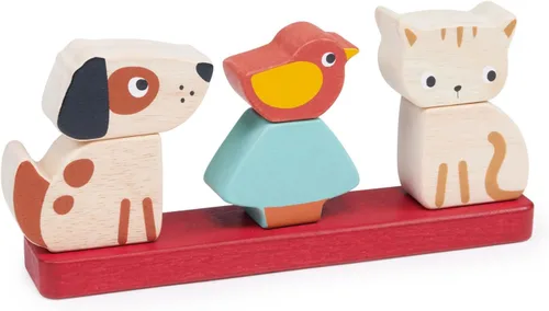 Mentari Juguete interactivo apilador para mascotas, juego de 6 piezas, gatito, cachorro, pájaro, tablero base con clavijas