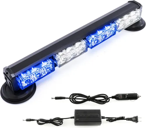 Barra de luces estroboscópicas de emergencia de bomberos de policía de 14.8 pulgadas, color azul/blanco, funciona con pilas, para #07