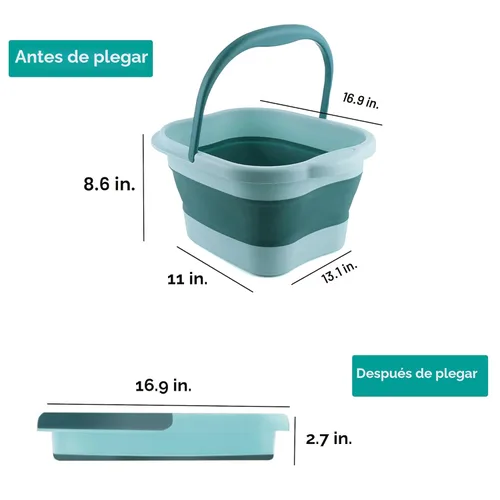 Miniatura 2 de Bañera de pies plegable de 15 L (4 GL) con asa, masajeador de pies para pies secos y agrietados, cubo de pies de plástico