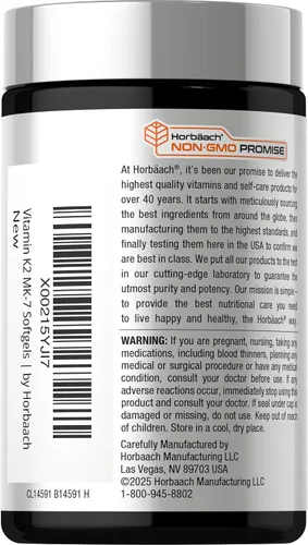 Miniatura 3 de Horbäach Vitamina D3 K2 5000 UI Complejo de 100 mcg MK-7 180 Cápsulas Blandas Suplemento sin OMG y sin gluten