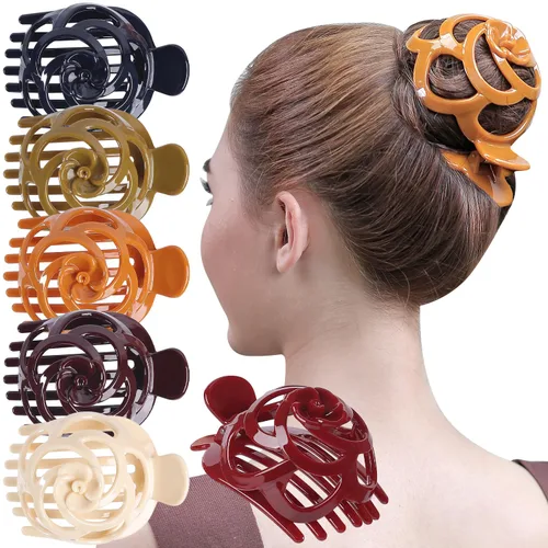 Miniatura 10 de RC ROCHE - 6 piezas para hacer moños para mujer, clip de pinza para el cabello, nido de pájaro, ballerina, soporte redondo francés, red de dona