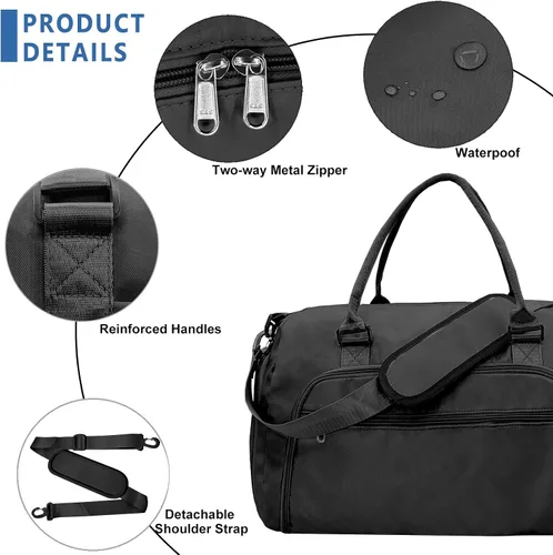 Miniatura 3 de woogwin Bolsa de gimnasio pequeña para hombres y mujeres con zapatos y compartimento húmedo, bolsa de lona impermeable para viajes, deportes