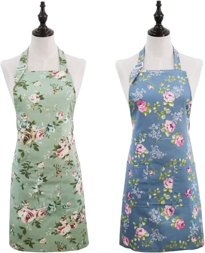 Delantales florales para mujer, paquete de 2 delantales de cocina con bolsillos para cocinar, hornear, delantal de jardinería, regalos para