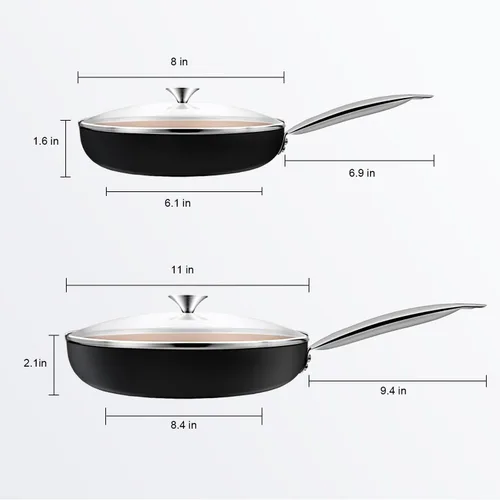 Miniatura 6 de KOCH SYSTEME CS Juego de sartenes de cerámica de cobre de 8 pulgadas + 11 pulgadas, antiadherente, apto para horno, juego de sartenes de inducción