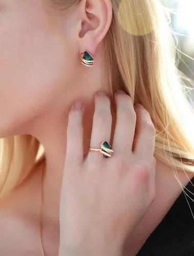 Miniatura 3 de Leafael - Aretes de piedra de piedra de forma focal con cristales de Swarovski, chapados en oro rosa de 18 quilates, tono plateado, níquel plomo