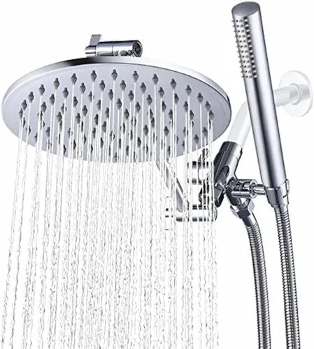 Miniatura 8 de G-Promise Combo de cabezal de ducha todo metal doble, cabezal de ducha de lluvia de 8 pulgadas, varita de rociado manual, desviador suave de 3 vías