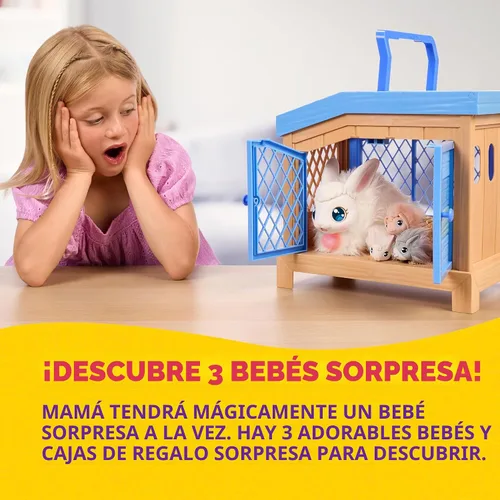 Miniatura 4 de Little Live Pets Set de Juguetes de Conejo Mama Surprise, Conejera de Animales Interactiva con 3 Bebés Sorpresa, Más de 20 Sonidos, Accesorios