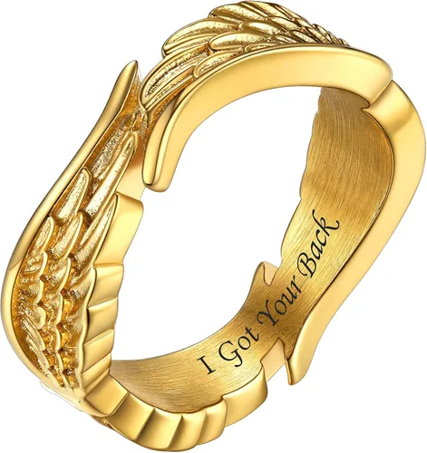 Bestyle Anillos antiguos de alas de ángel para mujeres y hombres, anillos de banda de plumas de guardián, anillos de promesa para parejas amantes de