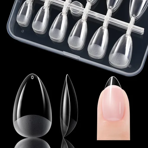 Gelike ec Kit de Puntas de Uñas Postizas Cortas de Almendra, Puntas de Uñas de Gel Suave de Cobertura Completa Presionables, Puntas de Gel