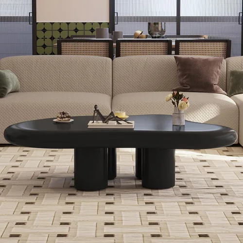 Miniatura 7 de Mesa de Café Nube Negra de 35.82", Mesa de Café Moderna de Borde Redondo con 4 Patas de Soporte Resistentes y Tablero de 2.67" de Grosor, Fácil