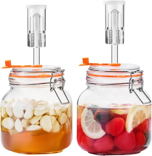 JILLMO Tarro de fermentación de 1 litro, kit cuadrado de fermentación de vidrio para hacer chucrut, salsa picante, hidromiel, sidra y más, paquete
