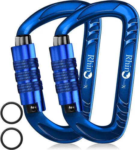 Miniatura 9 de Rhino Produxs 12kN (2697 lbs) Heavy Duty Carabiner Clips, for Securing Pets, Outdoor, Camping, Hiking, Hammock, Dog Leash Harness, Keychains Bloqueo